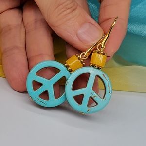 🇺🇦UKRAINIAN NATIONAL FLAG COLORS Peace For Ukraine Gold Earrings